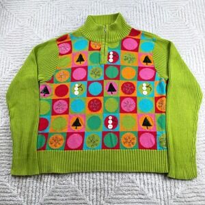 Bellepointe Christmas Sweater Womens M Green Patchwork VTG Y2K Holiday Party